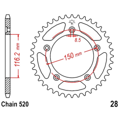 Corona 42 Denti Passo 520 aprilia Nera