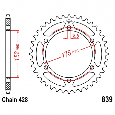 Corona 55 Denti Passo 428 Yamaha Nera