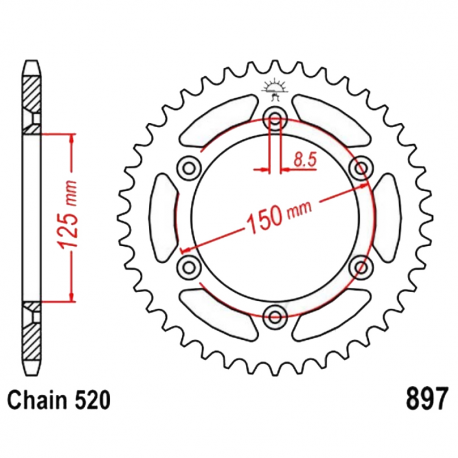 Corona 52 Denti Passo 520 KTM Nera