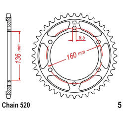 Corona 44 Denti Passo 520 Aprilia Nera