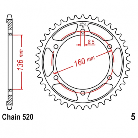 Corona 44 Denti Passo 520 Aprilia Nera