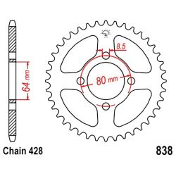 Corona 45 Denti Passo 428 Yamaha - Sym Argento