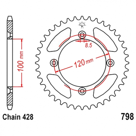 Corona 52 Denti Passo 428 Suzuki - Yamaha Argento