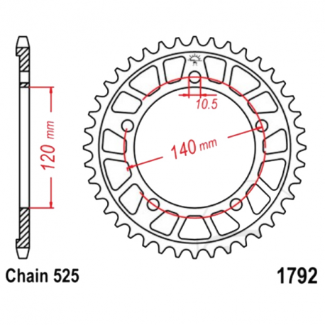 Corona 43 Denti Passo 525 Kawasaki Argento