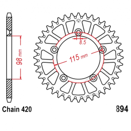  Corona 50 Denti Passo 420 Ktm Argento