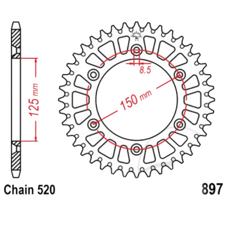 Corona 40 Denti Passo 520 Ktm Argento