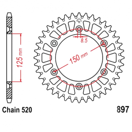 Corona 42 Denti Passo 520 Ktm Argento