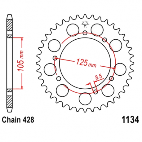 Corona 51 Denti Passo 428 HM Nera HM-Moto - Malaguti - Yamaha 