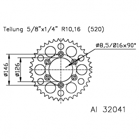 Corona 40 Denti Passo 520 Suzuki Argento